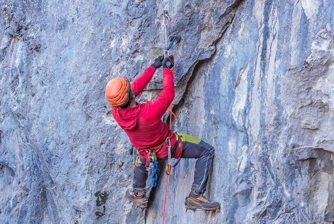 Climber is mixed-climbing in the candian rockies